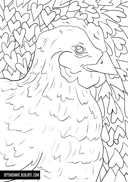 A coloring page inspired by Inktober 2018: chicken / Värityskuva, joka on saanut inspiraationsa Inktober 2018 -haasteesta: kana