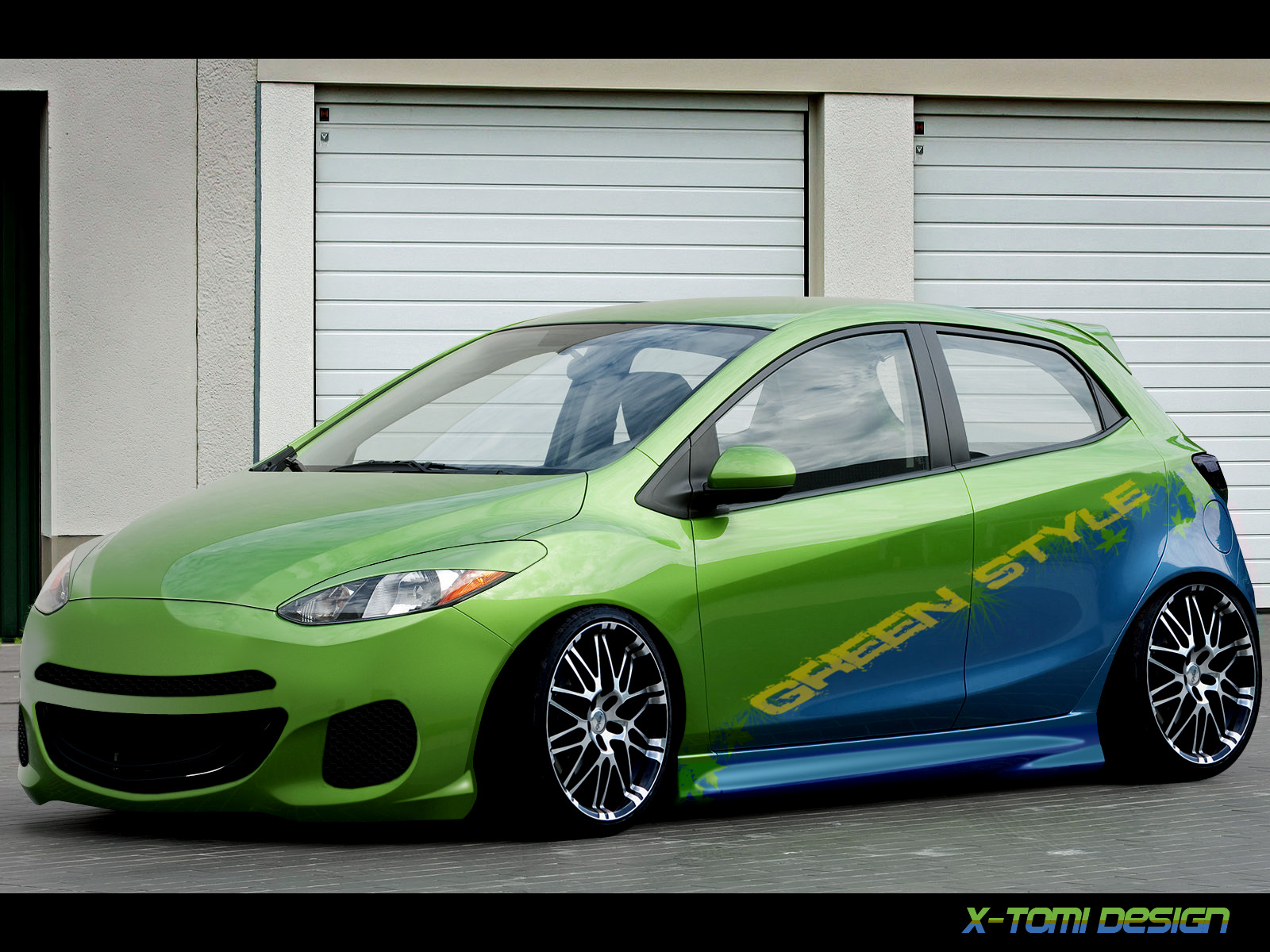 front door cartoon images Green Mazda 2 | 1600 x 1200