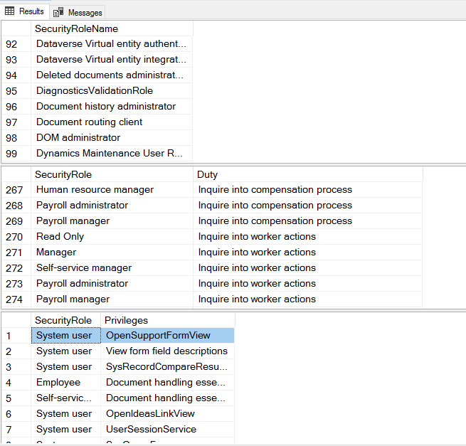 D365FO - SQL get security details (such as Security roles, duties and privileges)