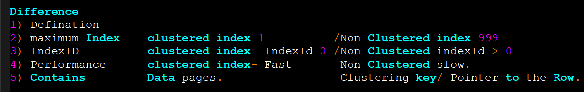 difference between clustered and non clustered index