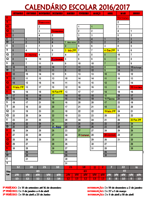 Resultado de imagem para calendário escolar 2016 e 2017
