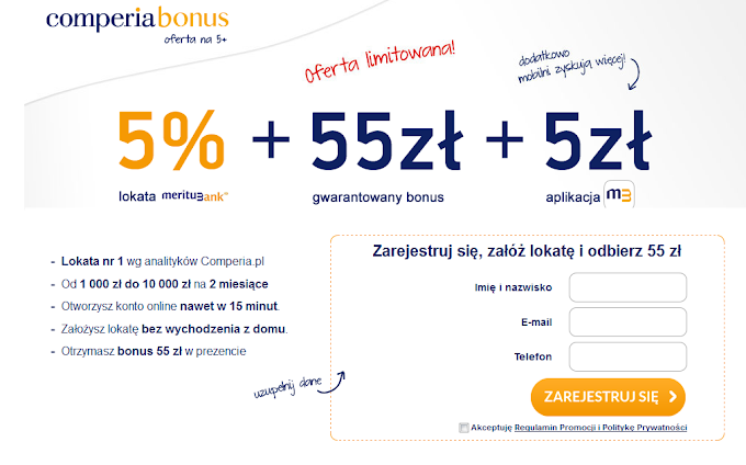 Comperia Bonus 2 – Lokata 5% w Meritum Banku + bonus 55 zł 