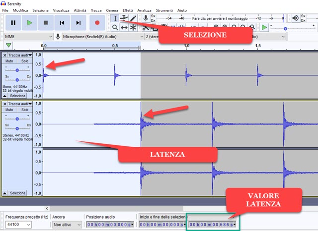 calcolo della latenza su Audacity