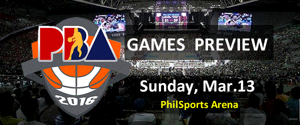 List of PBA Games Sunday March 13, 2016 @ PhilSports Arena