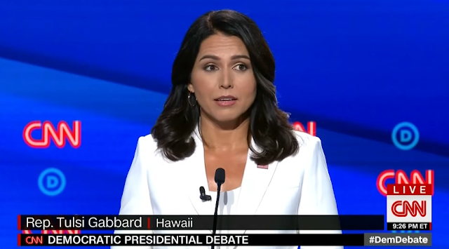 Tulsi Gabbard beautiful white suit jacket Democrat presidential primary debate CNN July 2019