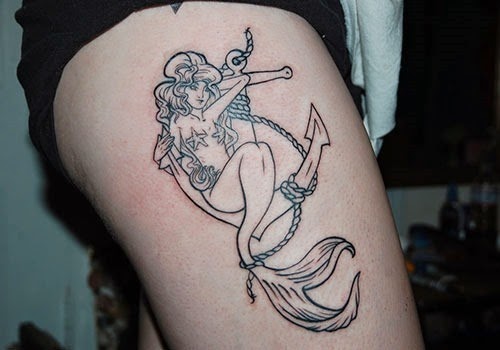 Female Thigh Mermaid Tattoo Design