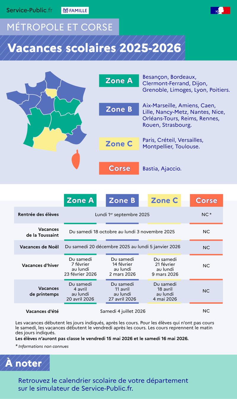 Les Vacances Scolaires 2025 - 2026 - FRANCE