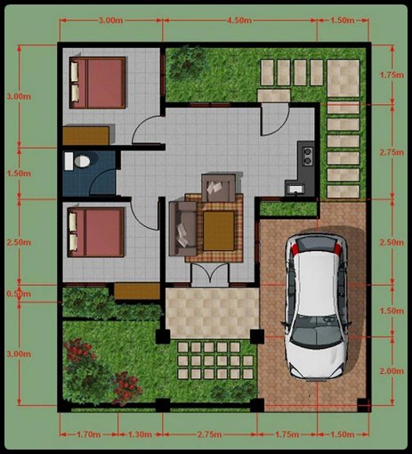 Denah dan model  desain  rumah  minimalis  type 45 