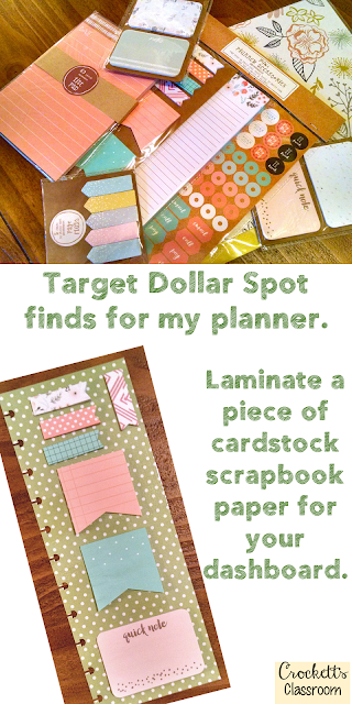 Teacher planner goodies, make a dashboard to hold sticky notes.  