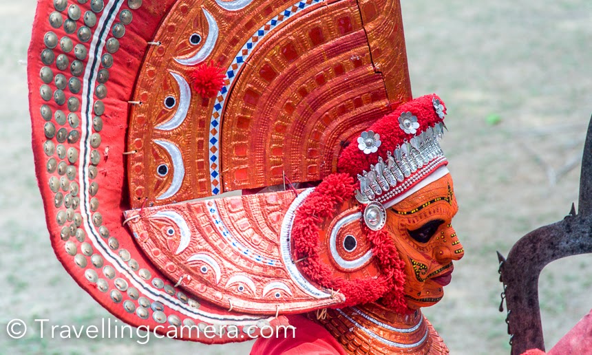 After finishing this primary ritualistic part of the invocation, the dancer returns to the green room. Again after a short interval he appears with proper make-up and costumes. There are different patterns of face-painting. Some of these patterns are called vairadelam, kattaram, kozhipuspam, kottumpurikam, and prakkezhuthu. Mostly primary and secondary colours are applied with contrast for face painting. It helps in effecting certain stylization in the dances.