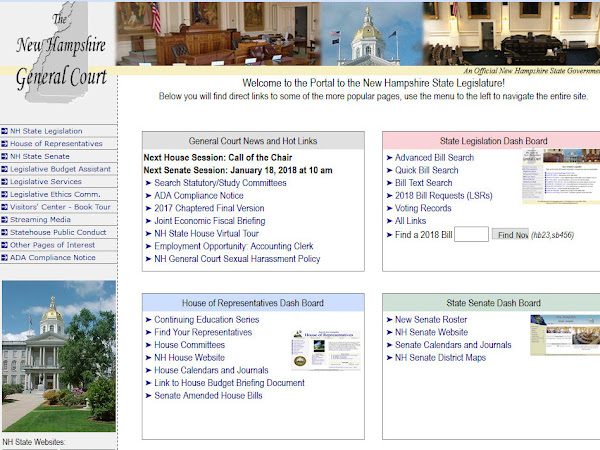 NH General Court Main- 2018 Legislative Calendars-Bill & Roll Call Searches