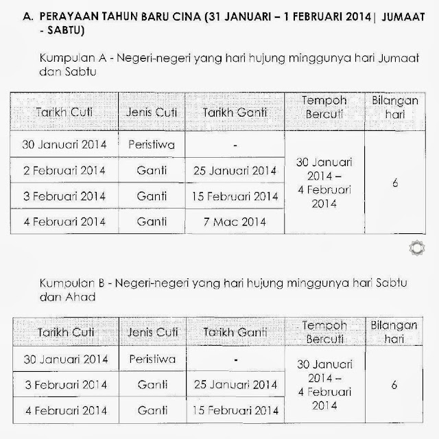 Cuti Peristiwa Dan Cuti Berganti Tahun 2014