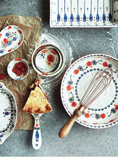 colorful bohemian kitchen furniture and decor including dinner ware and glasses from Anthropologie