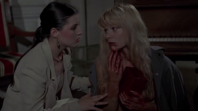 Marina Pierro and Francoise Blanchard in The Living Dead Girl (La morte vivante) a 1982 film by Jean Rollin