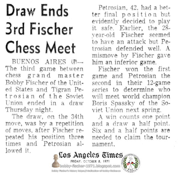 Draw Ends 3rd Fischer Chess Meet