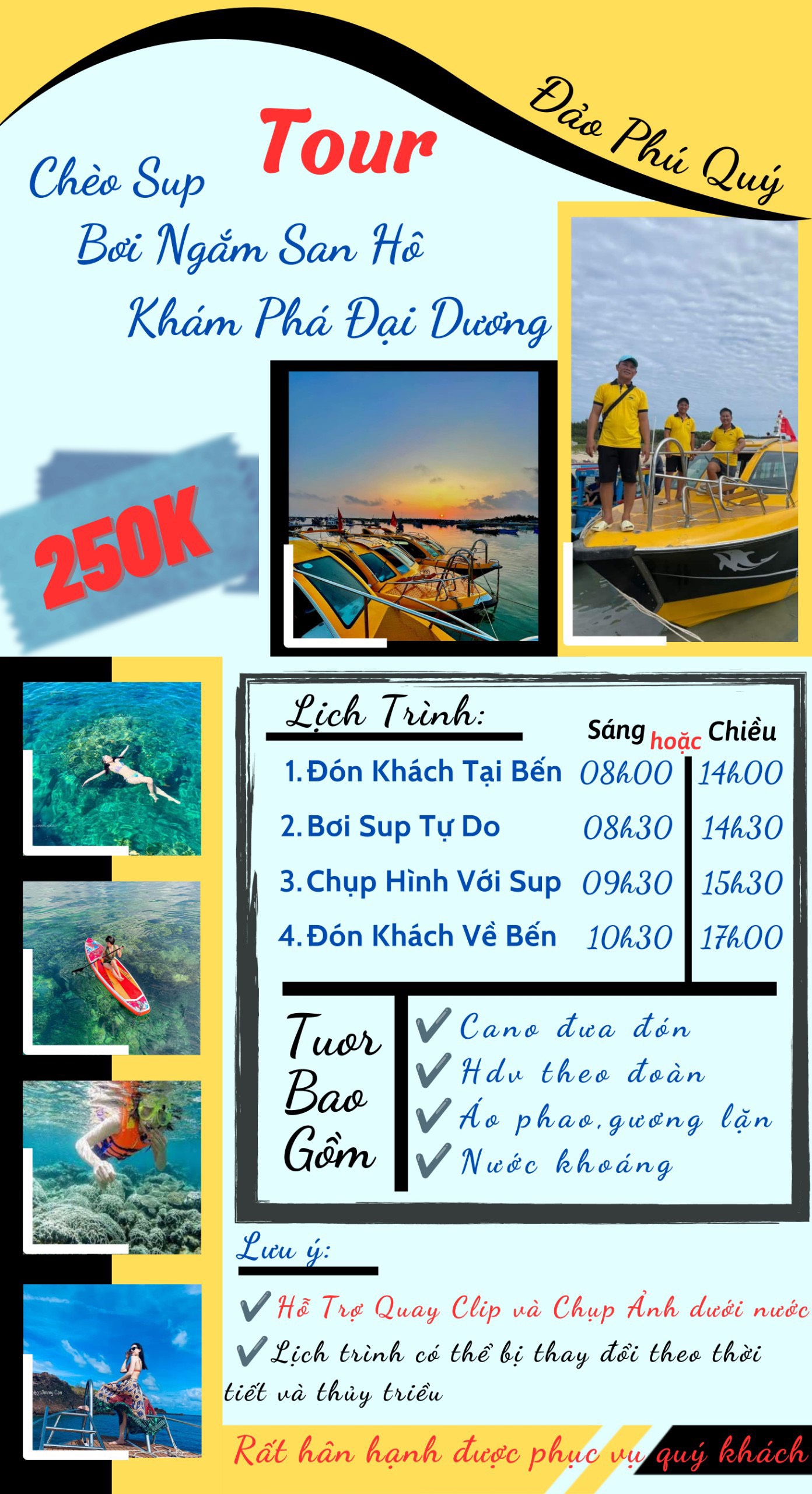 Tour cano chèo SUP, bơi ngắm san hô, khám phá đại dương