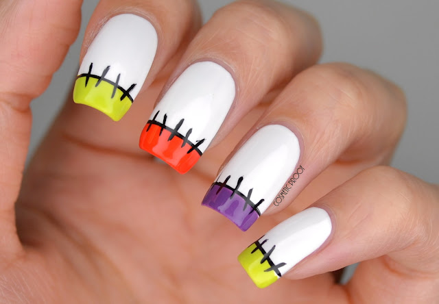 Halloween Stitches French Manicure Nail Art