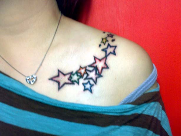 The stereotypical tattoo of a star is cute and multicoloured and generally