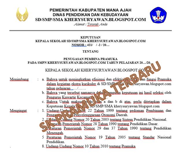 Sk Pembina Pramuka Terbaru 2021 2022 Untuk Sd Smp Sma Smk Kherysuryawan Id