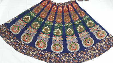 Jaipuri Cotton Printed Skirt - Blue Print Design