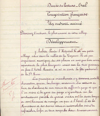 Cahier de devoir Le Calligraphe Librairie D. Nourry M. Guignard successeur à Autun, élève Adrienne G., âgée de 12 ans, cours supérieur, 1911 (collection musée