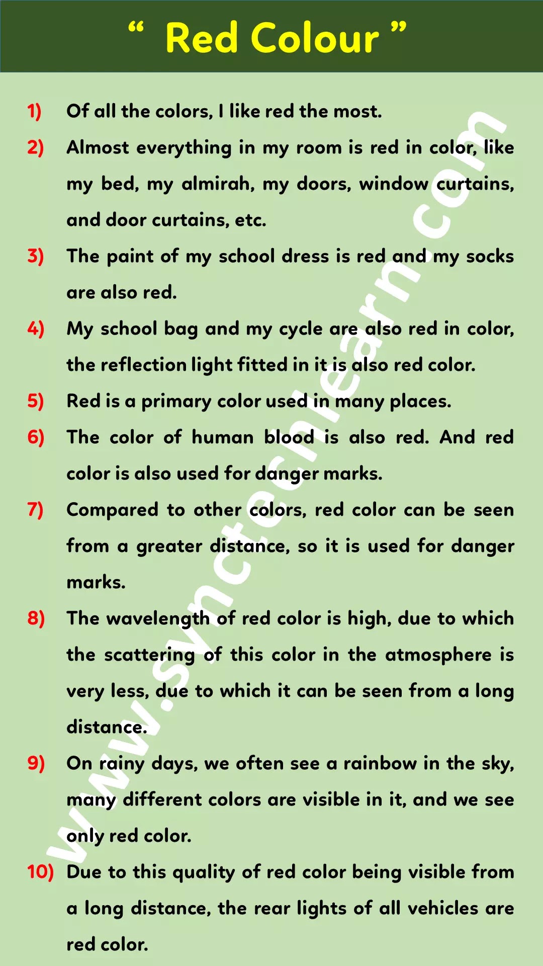 10 lines on My Favourite color Red in English