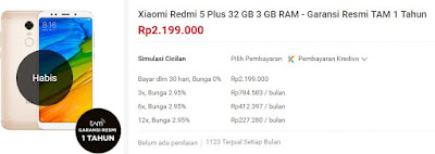 Harga Xiaomi Redmi 5 Plus di Shopee Rp. 2.199.000