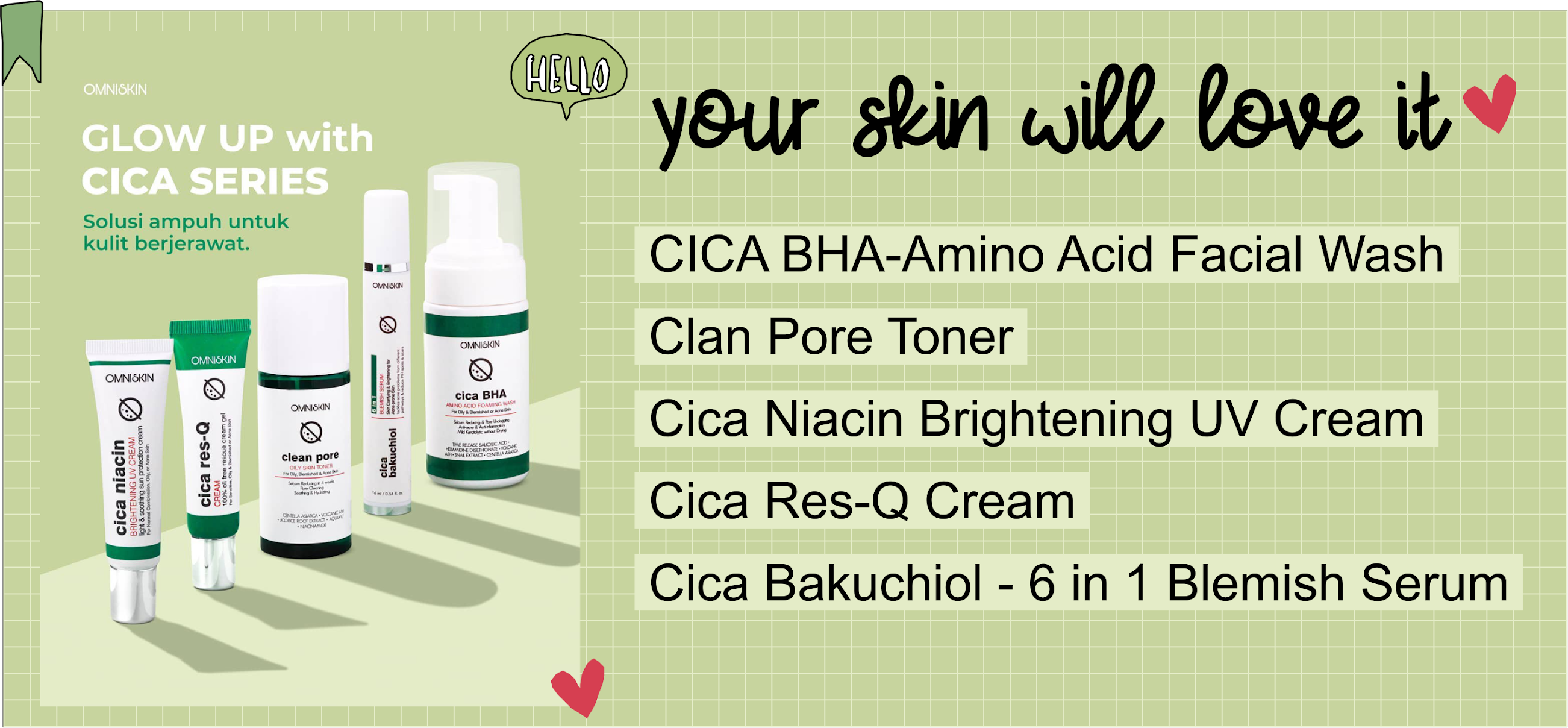 skincare kulit berminyak jerawat acne prone omniskin cica series