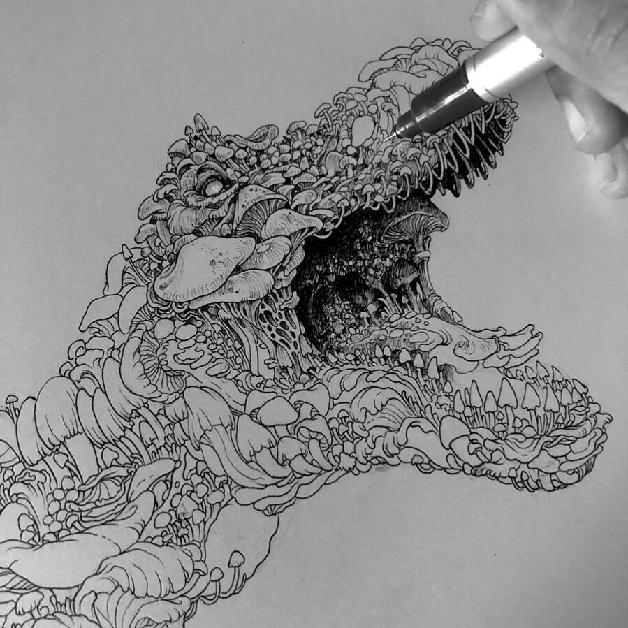 07-Tyrannosaurus-Rex-doodle-WIP-Kerby-Rosanes-www-designstack-co