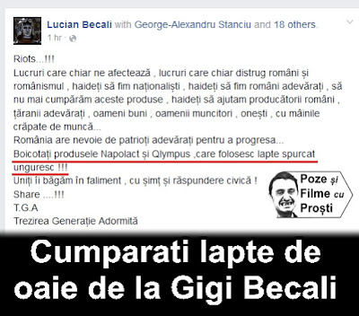 Lucian Becali promoveaza laptele de oaie al unchiului Gigi