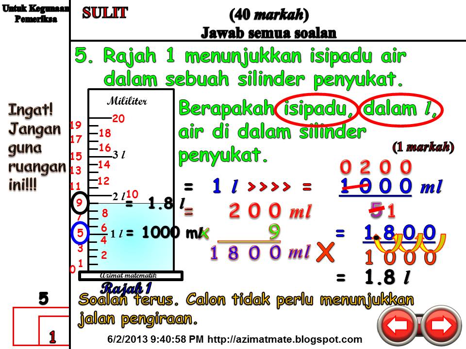 AZIMAT SEKOLAH RENDAH: CONTOH SOALAN KERTAS 2 UPSR (1 MARKAH)