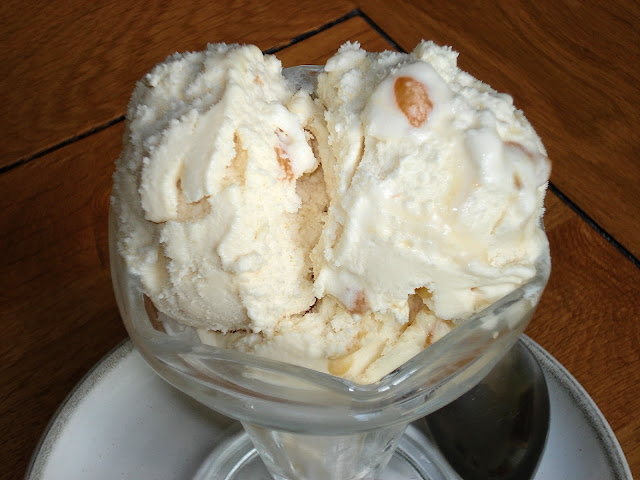 Toffee ice cream in a sundae dish