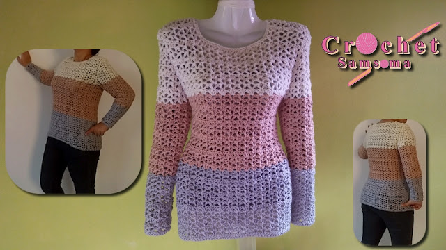 كروشيه بلوفر نسائي . Crochet pullover . كروشيه كنزة . كروشيه بلوزة شتوية .   كروشيه بلوزة لاي مقاس