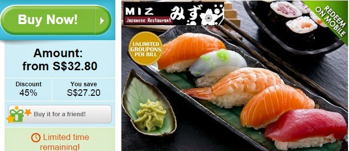 MIZ Japanese Restaurant groupon offer, discount, groupon Singapore