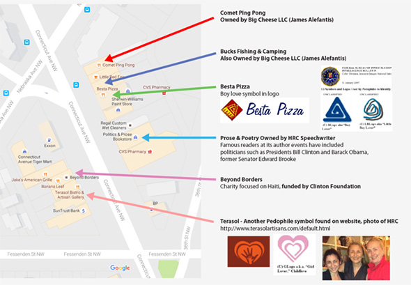 Mapa de washington con pizzarías aledañas a comet ping pong