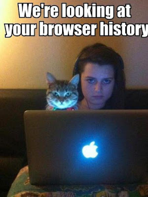 Cat and girlfriend says, we're looking at your browser history.