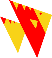 The fish shape is made up of red & yellow right triangles