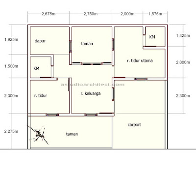 Desain Kamar Mandi Alami on Rumah Gratis  Rumah Di Lahan 9x8 M2 Dengan Dua Kamar Dan Carport
