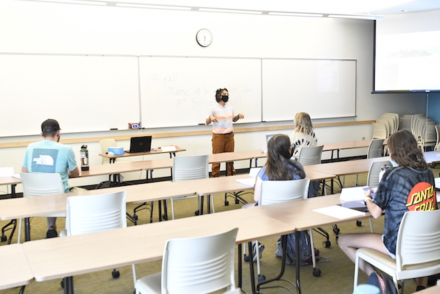 Dalia Salloum teaching in front of her students