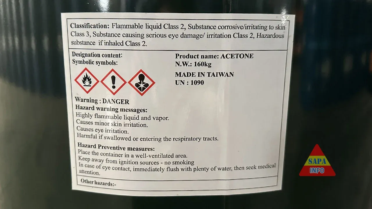 Dung môi công nghiệp Acetone (Dimethyl ketone)