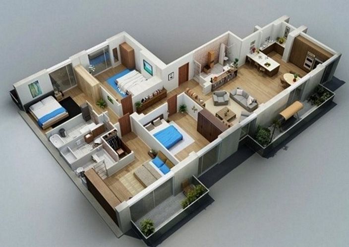 denah rumah satu lantai tiga kamar tampak minimalis
