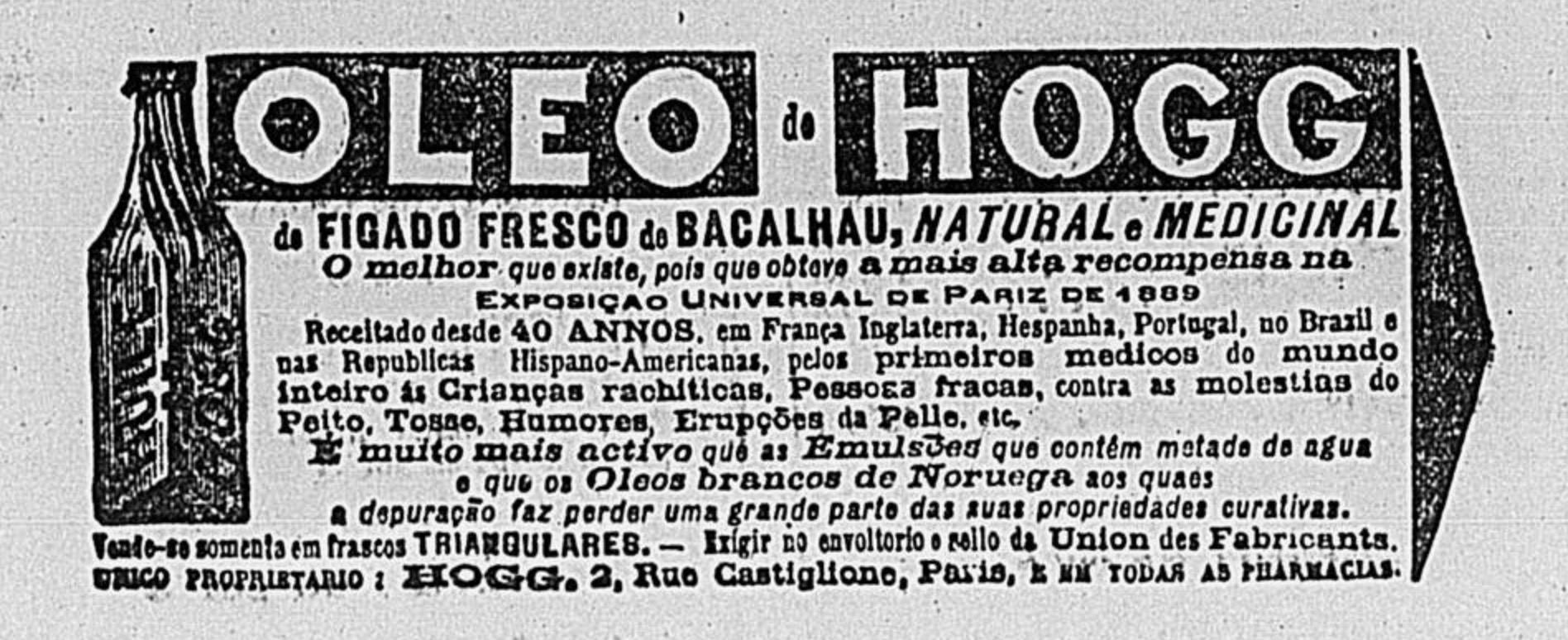 Propaganda veiculada em 1897 promovendo o Óleo de Hogg