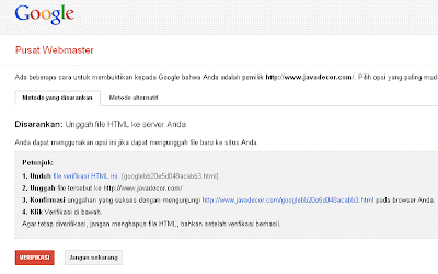 cara verifikasi google webmaster pada website joomla