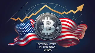 Bitcoin ETFs in the USA: Key Insights for Investors in 2025 A digital Bitcoin coin overlayed on stock charts and ETF graphs representing cryptocurrency investment trends in the U.S.