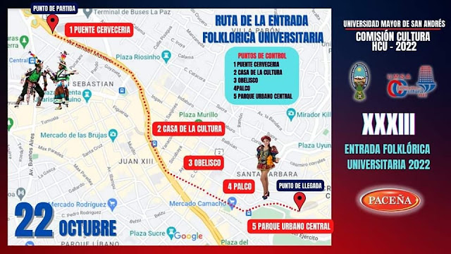 Ruta de la Entrada Folclórica Universitaria UMSA