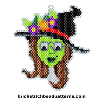 Click for a larger image of the Witch Witch Glasses Halloween brick stitch bead pattern color chart.