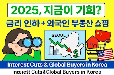 2025년 부동산 금리인하와 외국인 부동산 쇼핑 일러스트