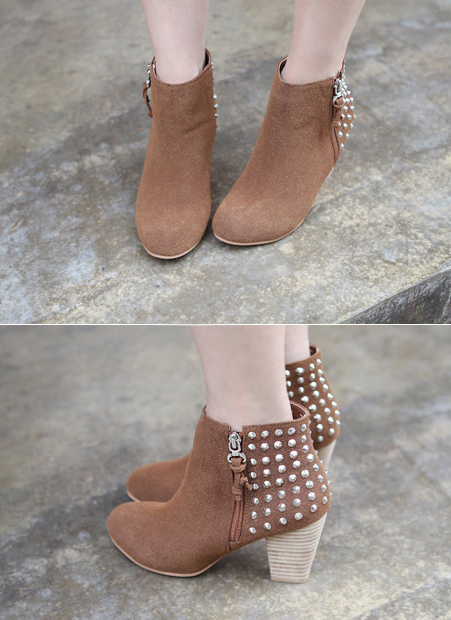 Tan Back Studded Ankle Boots
