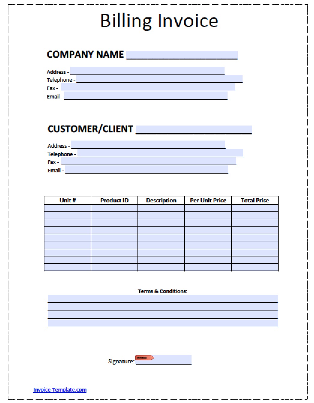 Free Blank Invoice Template for Excel