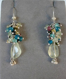 Carlotta's Prehnite drop with Tourmaline, Apatite, Citrine Gemstone Cluster drop Earrings